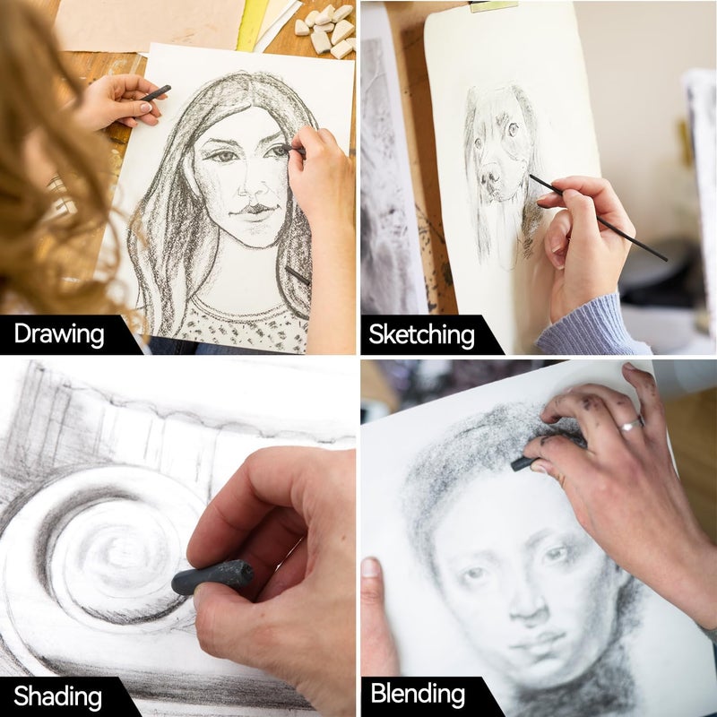 PANDAFLY Willow Charcoal Sticks, Soft, Black Artist Vine Charcoal for Artists, Beginners, Students, Great for Sketching, Drawing, Shading and Fine Art, 4-5mm, 25 Pack - Image 4